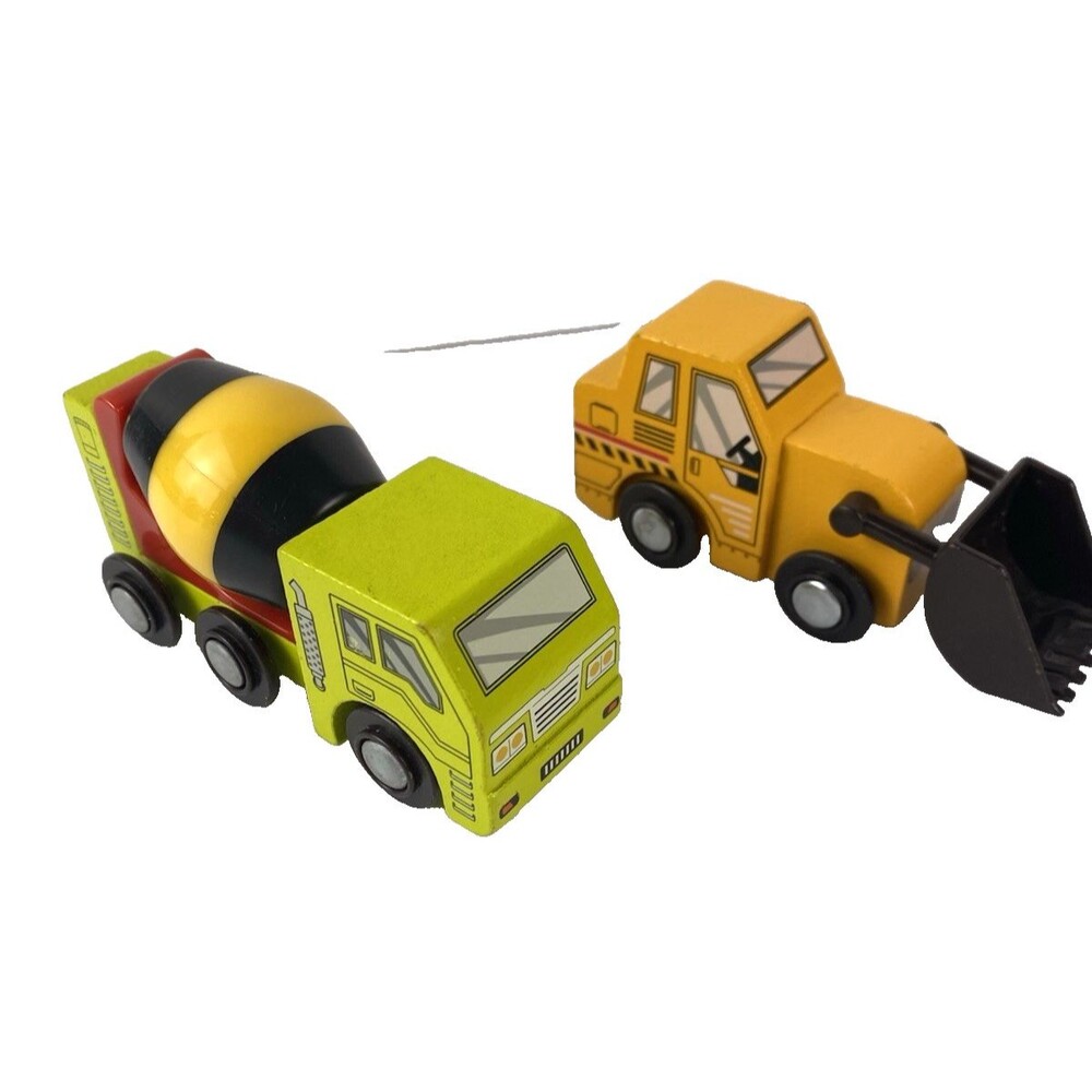 Maison Battat Lot 2 Wood and Wheels Wooden Vehicles, Loader &Cement Truck
